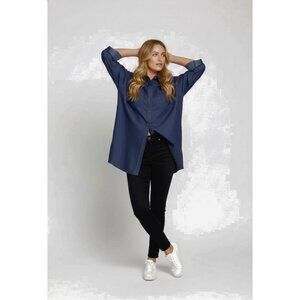 Universal Standard Large OVERSIZED Long Sleeve Button Down Chambray Tunic Shirt